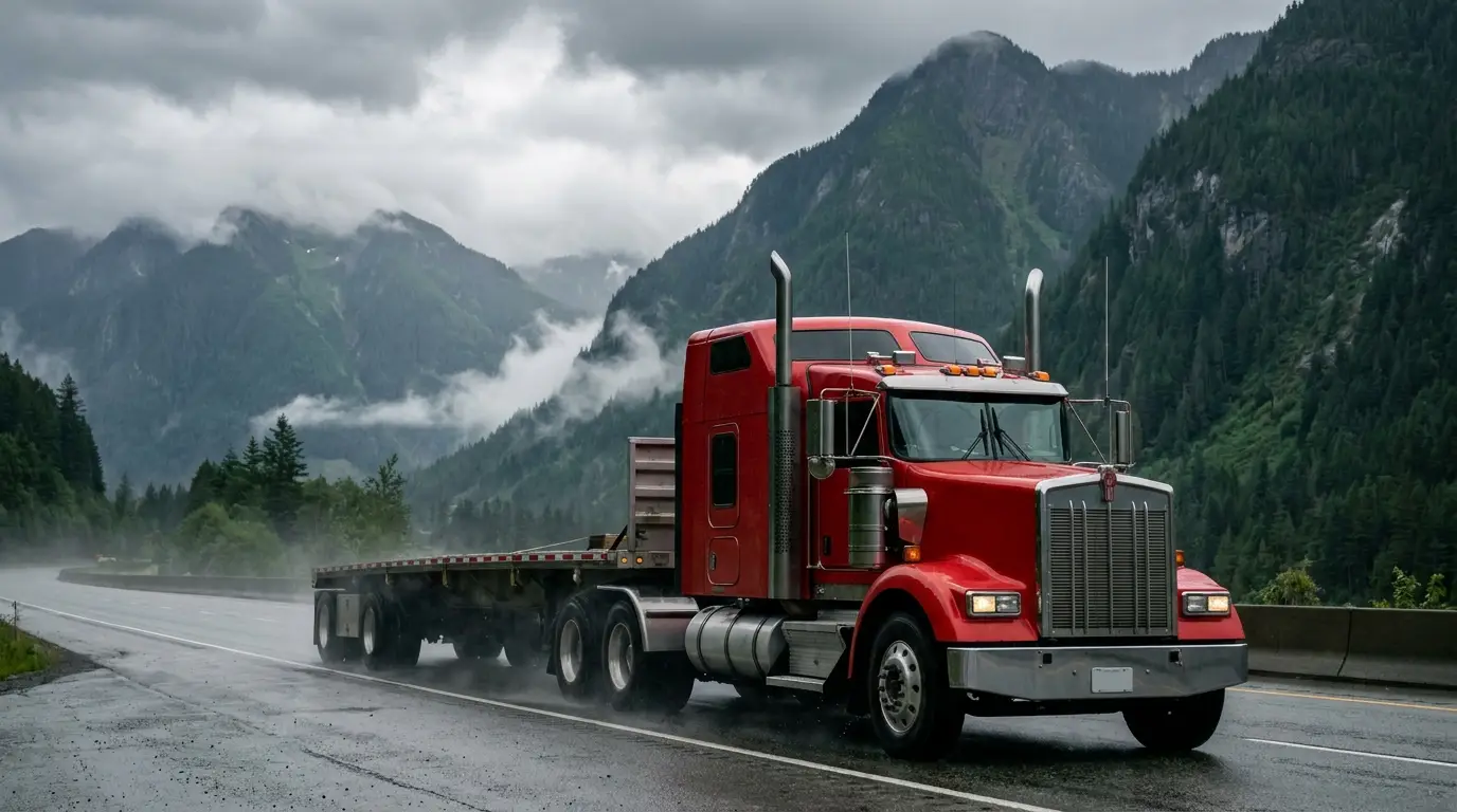 Heavy-duty transport truck on a British Columbia highway