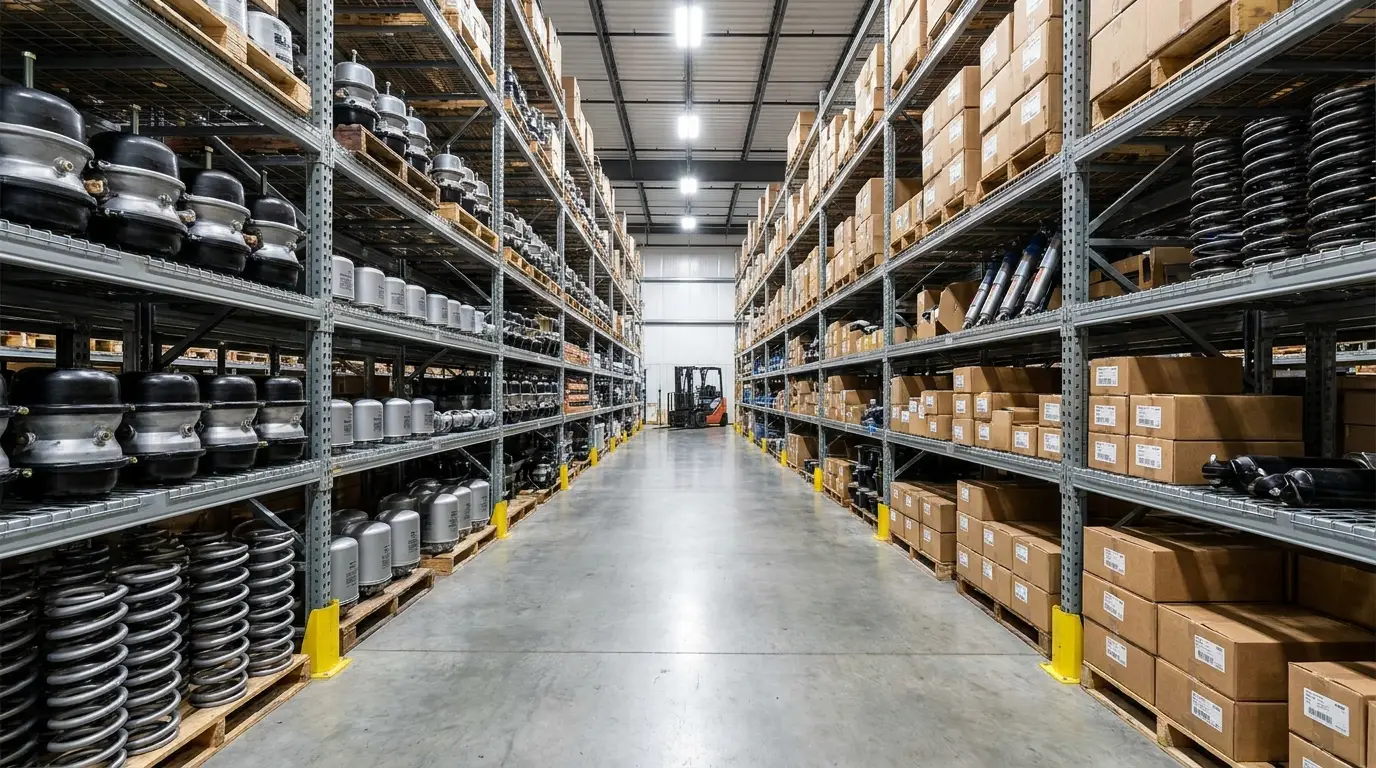 Well-stocked heavy-duty truck parts warehouse